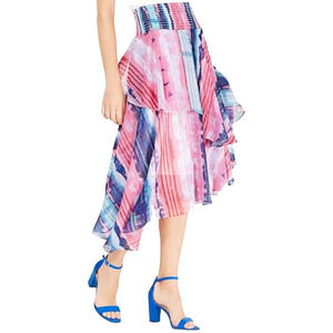 INC Womens Tie Dye Handkerchief Hem Smocked Chiffon Boho Fairy Sparkle Skirt L‎